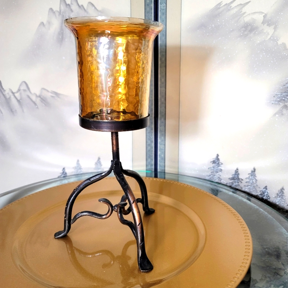 NWOT.  West End glass and iron candle holder.  (670)